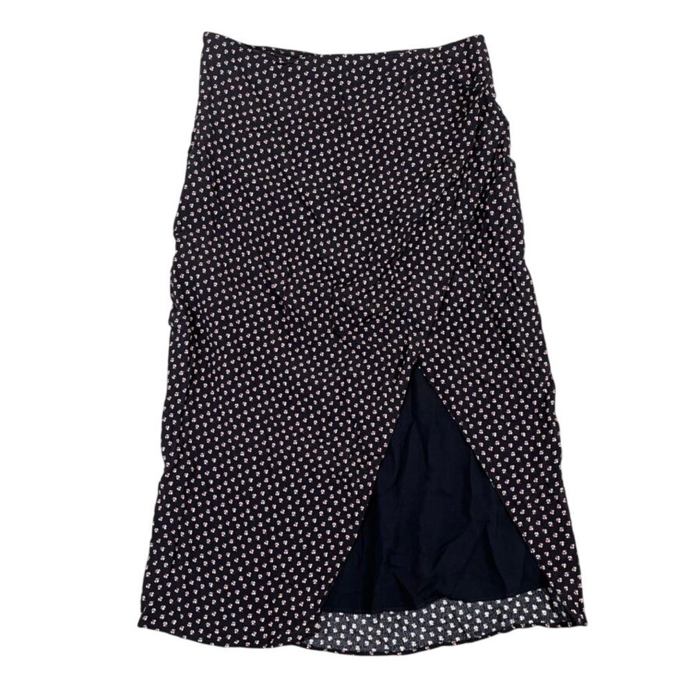 Abercrombie & Fitch Black Floral Ditsy Midi Skirt Slit Viscose Size M
